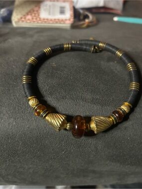 Gay Boyer stamped,Handcrafted Black and Amber Beaded Choker Necklace